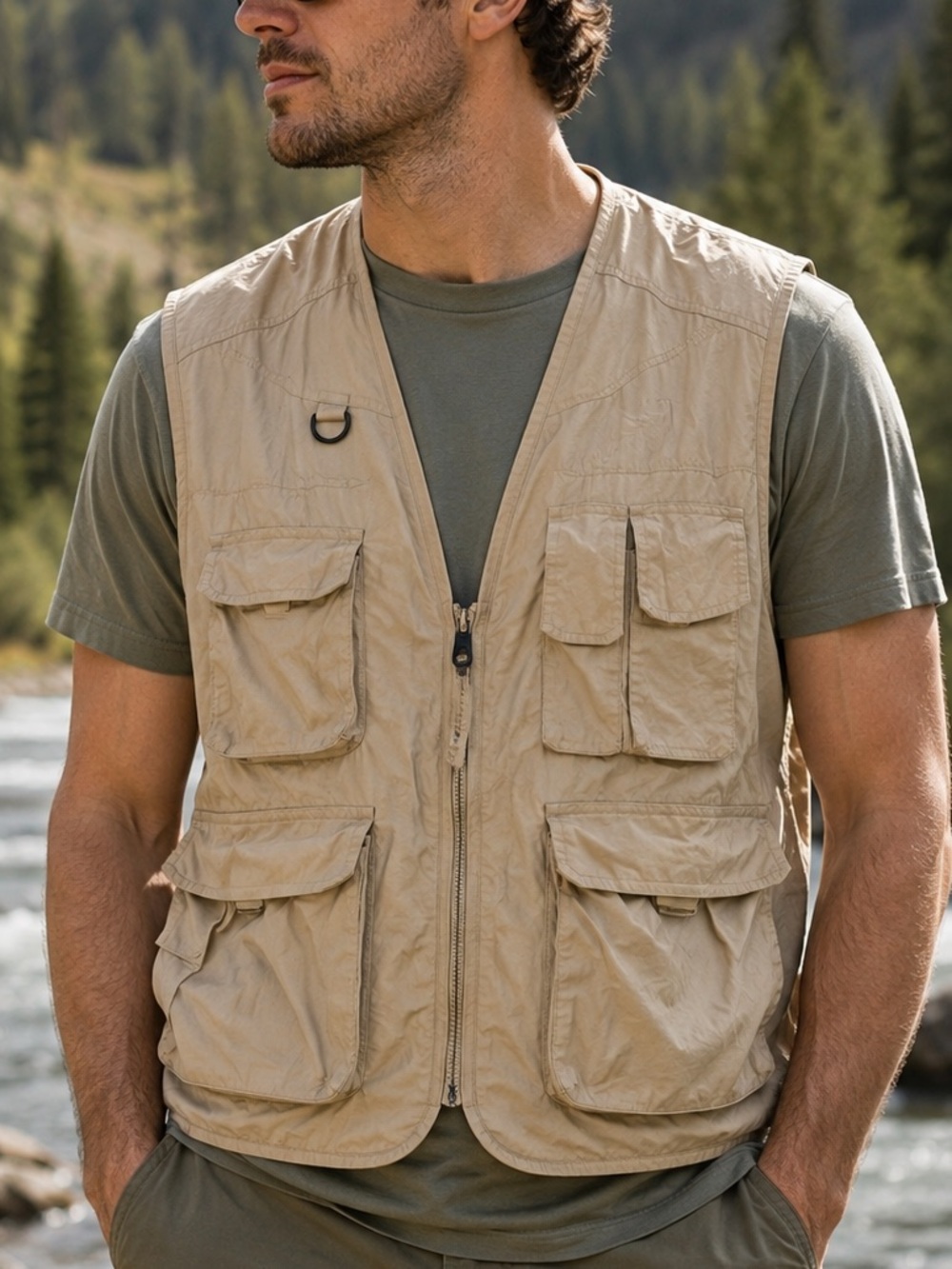 ExOfficio Utility Fishing Vest Men’s Large Tan Safari Travel Hiking Gorpcore